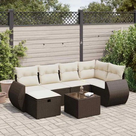Juego de sofás de jardín 7 piezas con cojines ratán PE marrón by , Garden sets - Ref: Foro24-3325599, Price: 469,41 €, Discou...