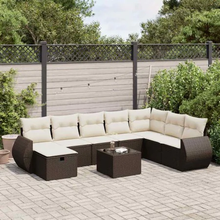 Set de sofás de jardín 9 pzas y cojines ratán sintético marrón by , Garden sets - Ref: Foro24-3325649, Price: 563,24 €, Disco...