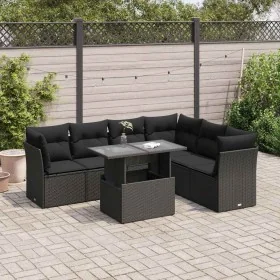 Set de sofás de jardín 7 pzas con cojines ratán sintético negro by , Garden sets - Ref: Foro24-3326166, Price: 479,27 €, Disc...
