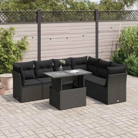 Set de sofás de jardín 7 pzas con cojines ratán sintético negro by , Garden sets - Ref: Foro24-3326166, Price: 479,27 €, Disc...