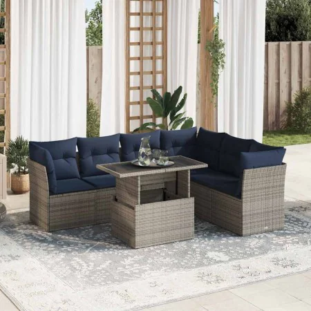 Set sofás jardín y cojines 7 pzas ratán sintético acacia negro by , Garden sets - Ref: Foro24-3326172, Price: 554,37 €, Disco...
