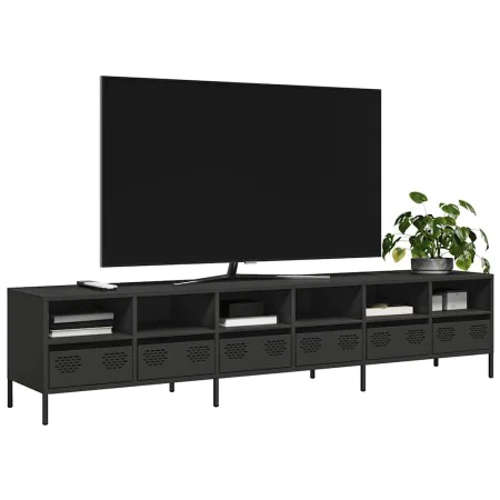 Mueble para TV acero laminado en frío negro 202x39x43,5 cm de , Muebles TV - Ref: Foro24-3307155, Precio: 206,45 €, Descuento: %