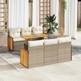 Set sofás jardín y cojines 7 pzas ratán sintético acacia beige by , Garden sets - Ref: Foro24-3327670, Price: 593,28 €, Disco...