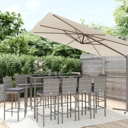 Mesa y taburetes altos jardín 11 piezas y cojines ratán PE gris von , Gartensets - Ref: Foro24-3187650, Preis: 672,69 €, Raba...