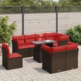 Juego Sofá Jardín 9 Piezas con Cojines Marrón Poli Ratán Acacia von , Gartensets - Ref: Foro24-3326185, Preis: 736,96 €, Raba...