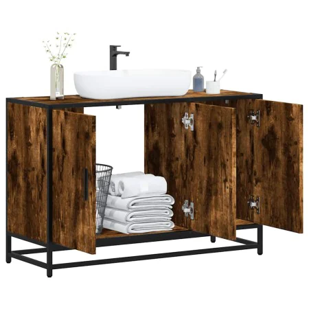 Armario lavabo baño madera ingeniería roble ahumado 90x33x60 cm by , Bathroom furniture - Ref: Foro24-849271, Price: 83,02 €,...