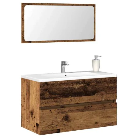Mueble de baño con espejo de madera antigua madera ingeniería de , Muebles de baño - Ref: Foro24-856377, Precio: 87,19 €, Des...
