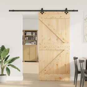 Puerta corredera con herrajes madera maciza de pino 90x210 cm by , Doors - Ref: Foro24-3332638, Price: 207,30 €, Discount: %