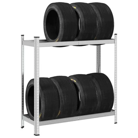 Estantería de neumáticos 2 niveles acero plateado 110x40x109 cm von , Industrieregale - Ref: Foro24-4016966, Preis: 40,21 €, ...