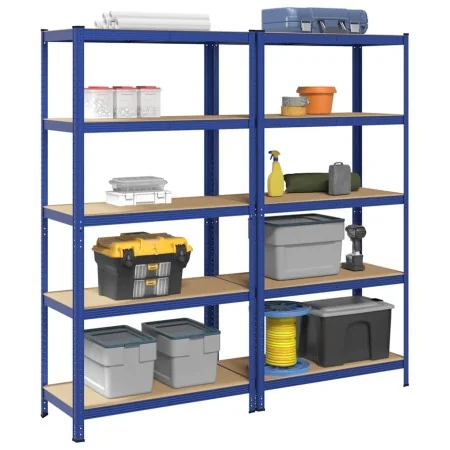 Estanterías de 5 baldas 2 uds madera contrachapada y acero azul by , Industrial shelving - Ref: Foro24-3307605, Price: 120,50...