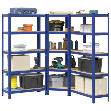 Juego de 3 estantes de 5 niveles acero azul y madera industrial by , Industrial shelving - Ref: Foro24-3307626, Price: 167,96...