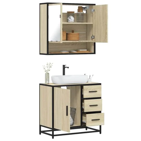 Set de muebles de baño 2 pzas madera contrachapada roble Sonoma de , Muebles de baño - Ref: Foro24-3300926, Precio: 164,32 €,...