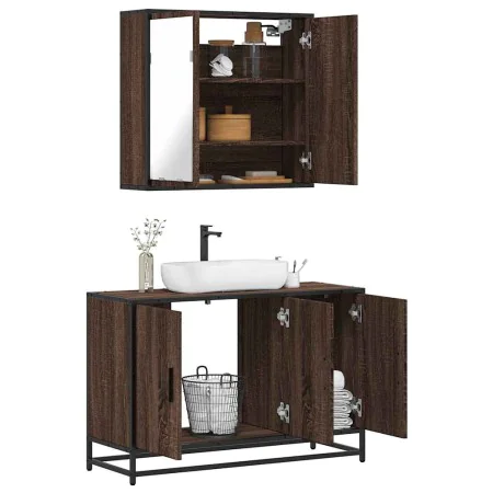 Set de muebles baño 2 pzas madera contrachapada marrón roble by , Bathroom furniture - Ref: Foro24-3300894, Price: 148,62 €, ...