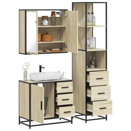 Set de muebles de baño 3 pzas madera contrachapada roble Sonoma de , Muebles de baño - Ref: Foro24-3301136, Precio: 272,92 €,...