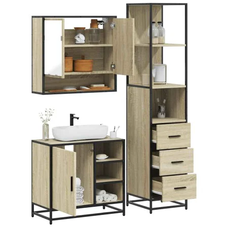 Set de muebles de baño 3 pzas madera contrachapada roble Sonoma de , Muebles de baño - Ref: Foro24-3301176, Precio: 254,92 €,...