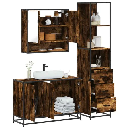 Set de muebles baño 3 pzas madera contrachapada roble ahumado de , Muebles de baño - Ref: Foro24-3301162, Precio: 238,45 €, D...