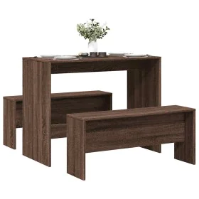 Mesa y bancos de comedor 3 pzas madera ingeniería roble marrón by , Furniture sets for kitchens and dining rooms - Ref: Foro2...