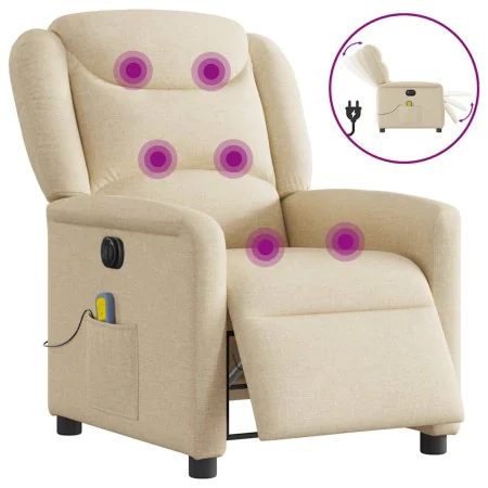 Sillón reclinable de masaje eléctrico tela color crema by , Armchairs - Ref: Foro24-3303192, Price: 262,24 €, Discount: %