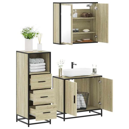 Set de muebles de baño 3 pzas madera contrachapada roble Sonoma by , Bathroom furniture - Ref: Foro24-3301006, Price: 209,84 ...