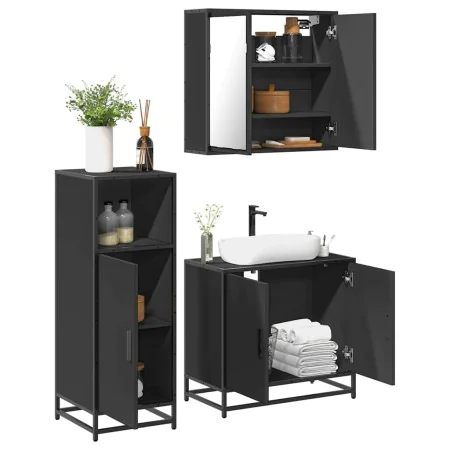 Juego de muebles de baño 3 pzas madera contrachapada negro by , Bathroom furniture - Ref: Foro24-3300945, Price: 217,32 €, Di...