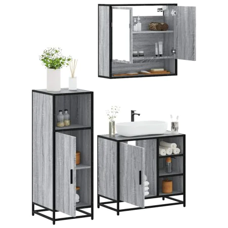 Set de muebles de baño 3 pzas madera contrachapada gris sonoma de , Muebles de baño - Ref: Foro24-3300998, Precio: 225,44 €, ...