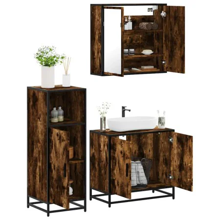 Set de muebles baño 3 pzas madera contrachapada roble ahumado by , Bathroom furniture - Ref: Foro24-3300947, Price: 197,30 €,...