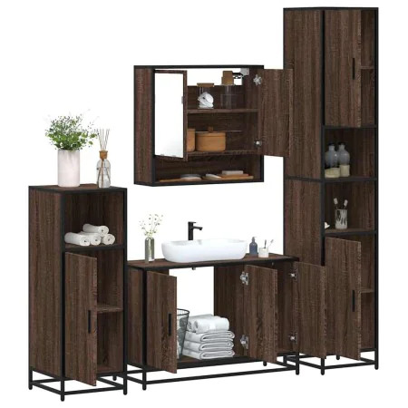 Set de muebles baño 4 pzas madera contrachapada roble marrón de , Muebles de baño - Ref: Foro24-3301224, Precio: 403,67 €, De...