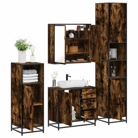 Set de muebles baño 4 pzas madera contrachapada roble ahumado von , Badezimmermöbel - Ref: Foro24-3301197, Preis: 421,93 €, R...