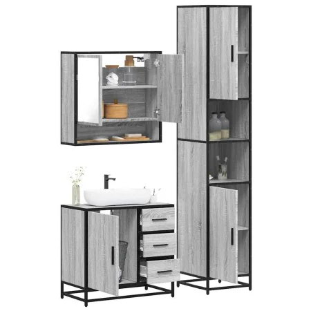 Set de muebles de baño 3 pzas madera contrachapada gris sonoma de , Muebles de baño - Ref: Foro24-3301108, Precio: 315,99 €, ...