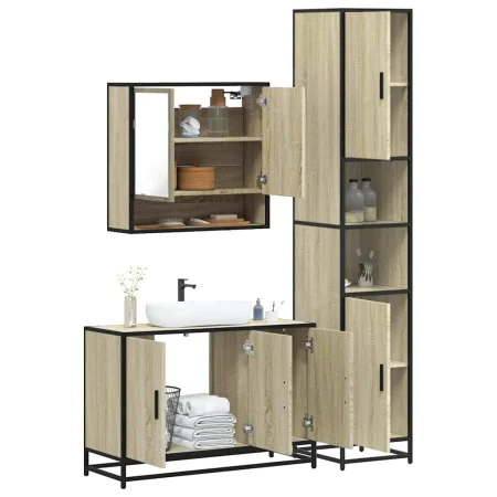 Set de muebles de baño 3 pzas madera contrachapada roble Sonoma von , Badezimmermöbel - Ref: Foro24-3301101, Preis: 295,19 €,...