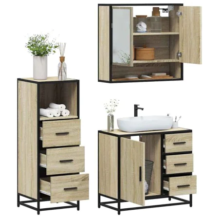 Set de muebles de baño 3 pzas madera contrachapada roble Sonoma de , Muebles de baño - Ref: Foro24-3301046, Precio: 235,66 €,...