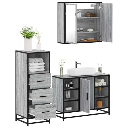 Set de muebles de baño 3 pzas madera contrachapada gris sonoma by , Bathroom furniture - Ref: Foro24-3301033, Price: 239,48 €...