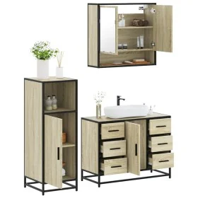 Set de muebles de baño 3 pzas madera contrachapada roble Sonoma von , Badezimmermöbel - Ref: Foro24-3300991, Preis: 248,11 €,...
