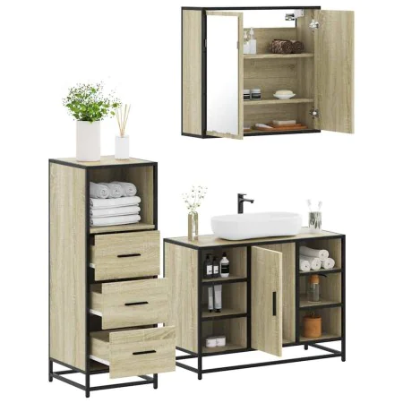 Set de muebles de baño 3 pzas madera contrachapada roble Sonoma von , Badezimmermöbel - Ref: Foro24-3301031, Preis: 228,10 €,...