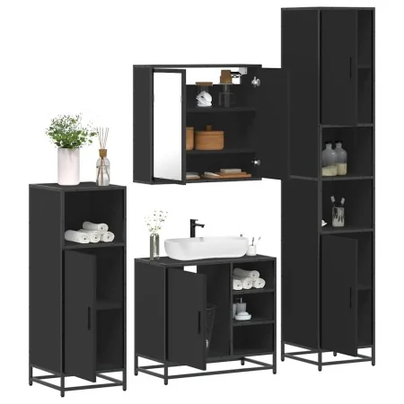 Juego de muebles de baño 4 pzas madera contrachapada negro de , Muebles de baño - Ref: Foro24-3301205, Precio: 427,67 €, Desc...