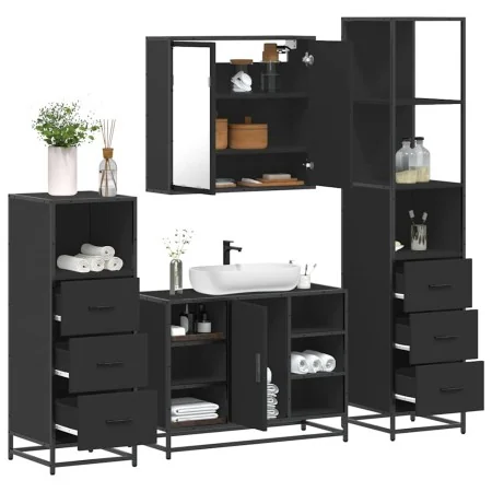 Juego de muebles de baño 4 pzas madera contrachapada negro von , Badezimmermöbel - Ref: Foro24-3301270, Preis: 365,47 €, Raba...