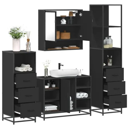 Juego de muebles de baño 4 pzas madera contrachapada negro by , Bathroom furniture - Ref: Foro24-3301300, Price: 345,43 €, Di...