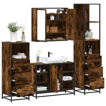 Set de muebles baño 4 pzas madera contrachapada roble ahumado by , Bathroom furniture - Ref: Foro24-3301272, Price: 312,30 €,...