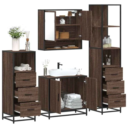Set de muebles baño 4 pzas madera contrachapada roble marrón von , Badezimmermöbel - Ref: Foro24-3301279, Preis: 321,40 €, Ra...