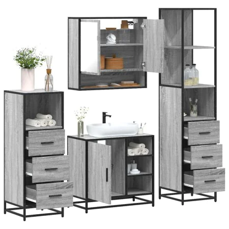 Set de muebles de baño 4 pzas madera contrachapada gris sonoma von , Badezimmermöbel - Ref: Foro24-3301298, Preis: 347,39 €, ...