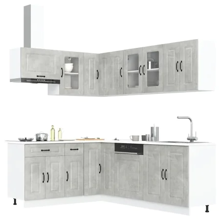 Mueble cocina Kalmar gris hormigón 11 pzas madera contrachapada von , Küchenschränke - Ref: Foro24-3314885, Preis: 674,09 €, ...