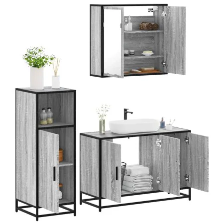 Set de muebles de baño 3 pzas madera contrachapada gris sonoma von , Badezimmermöbel - Ref: Foro24-3300953, Preis: 238,22 €, ...