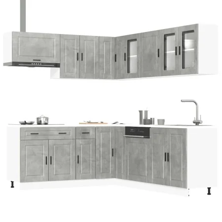 Mueble cocina Porto gris hormigón 11 pzas madera contrachapada by , Kitchen cabinets - Ref: Foro24-3314935, Price: 704,72 €, ...