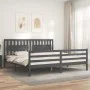 Gray solid wood bed frame with headboard 200x200 cm by vidaXL, Beds and slatted bases - Ref: Foro24-3194333, Price: 185,32 €,...