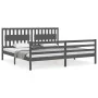Gray solid wood bed frame with headboard 200x200 cm by vidaXL, Beds and slatted bases - Ref: Foro24-3194333, Price: 185,32 €,...