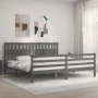Gray solid wood bed frame with headboard 200x200 cm by vidaXL, Beds and slatted bases - Ref: Foro24-3194333, Price: 185,32 €,...