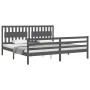 Gray solid wood bed frame with headboard 200x200 cm by vidaXL, Beds and slatted bases - Ref: Foro24-3194333, Price: 185,32 €,...