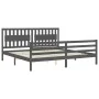 Gray solid wood bed frame with headboard 200x200 cm by vidaXL, Beds and slatted bases - Ref: Foro24-3194333, Price: 185,32 €,...