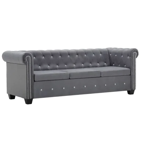 Sofá chesterfield de 3 plazas de terciopelo 199x75x72 cm gris by , Sofas - Ref: Foro24-247144, Price: 692,27 €, Discount: %