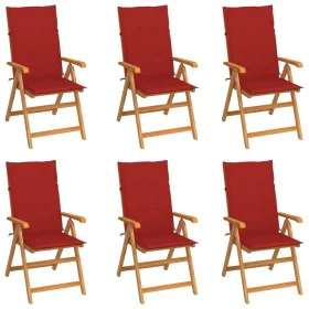 Sillas de jardín 6 uds madera maciza de teca cojines rojo by , Garden chairs - Ref: Foro24-3065566, Price: 786,79 €, Discount: %
